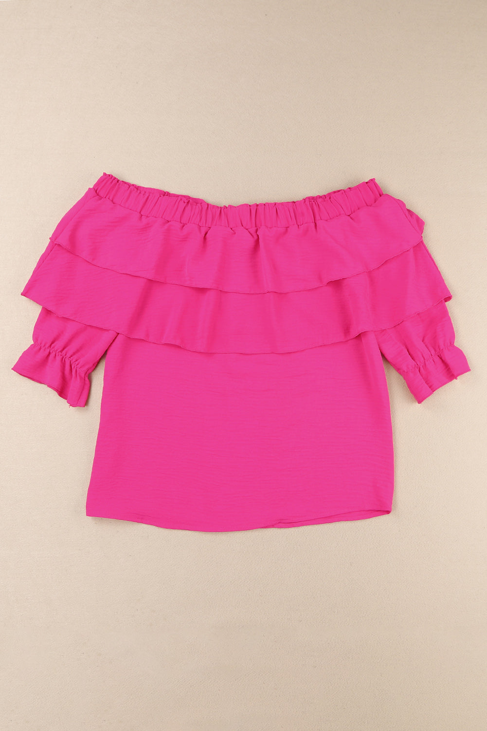 A stylish Lace Up Off Shoulder Ruffle Tiered Blouse featuring ruffles and a chic off-shoulder design, perfect for various occasions.