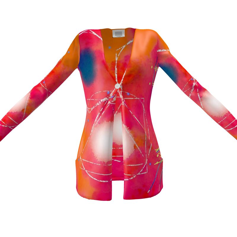 A stylish ladies cardigan with pockets, featuring a V-neck and long sleeves, made from soft jersey knit fabric.