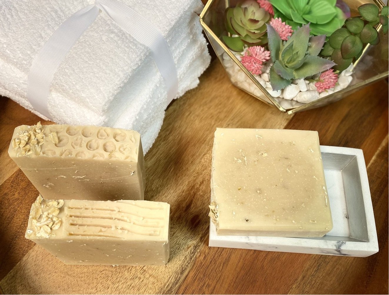 Large Goats Milk Oatmeal Soap bar with creamy texture and natural ingredients, perfect for sensitive skin care.