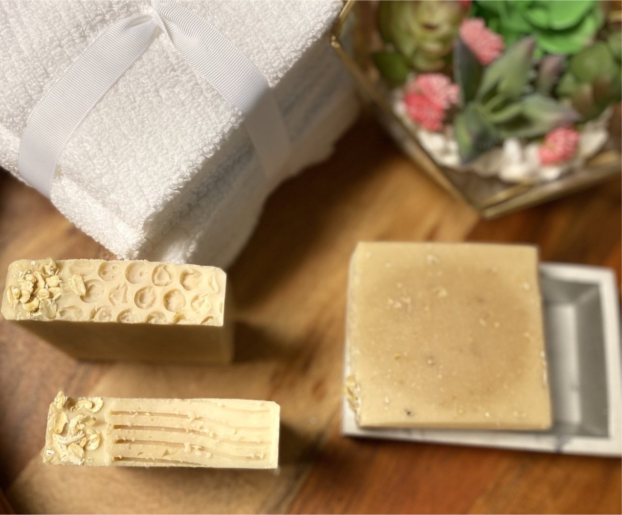 Large Goats Milk Oatmeal Soap bar with creamy texture and natural ingredients, perfect for sensitive skin care.
