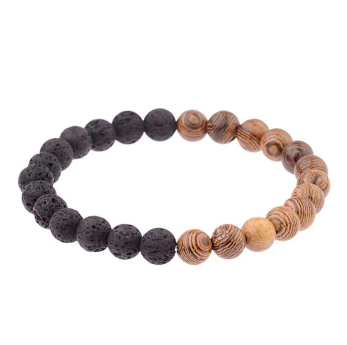 Lava Stone Essential Oil Bracelet featuring natural wood beads, perfect for aromatherapy on-the-go.