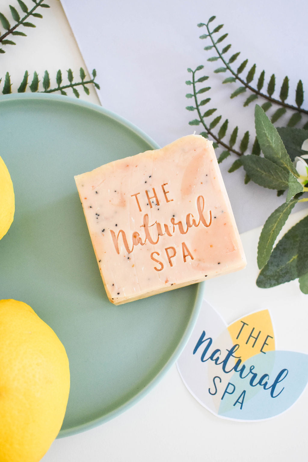 Lemon Sorbet Soap Bar featuring lemon, lemongrass, and poppy seeds, beautifully handcrafted with unique designs.