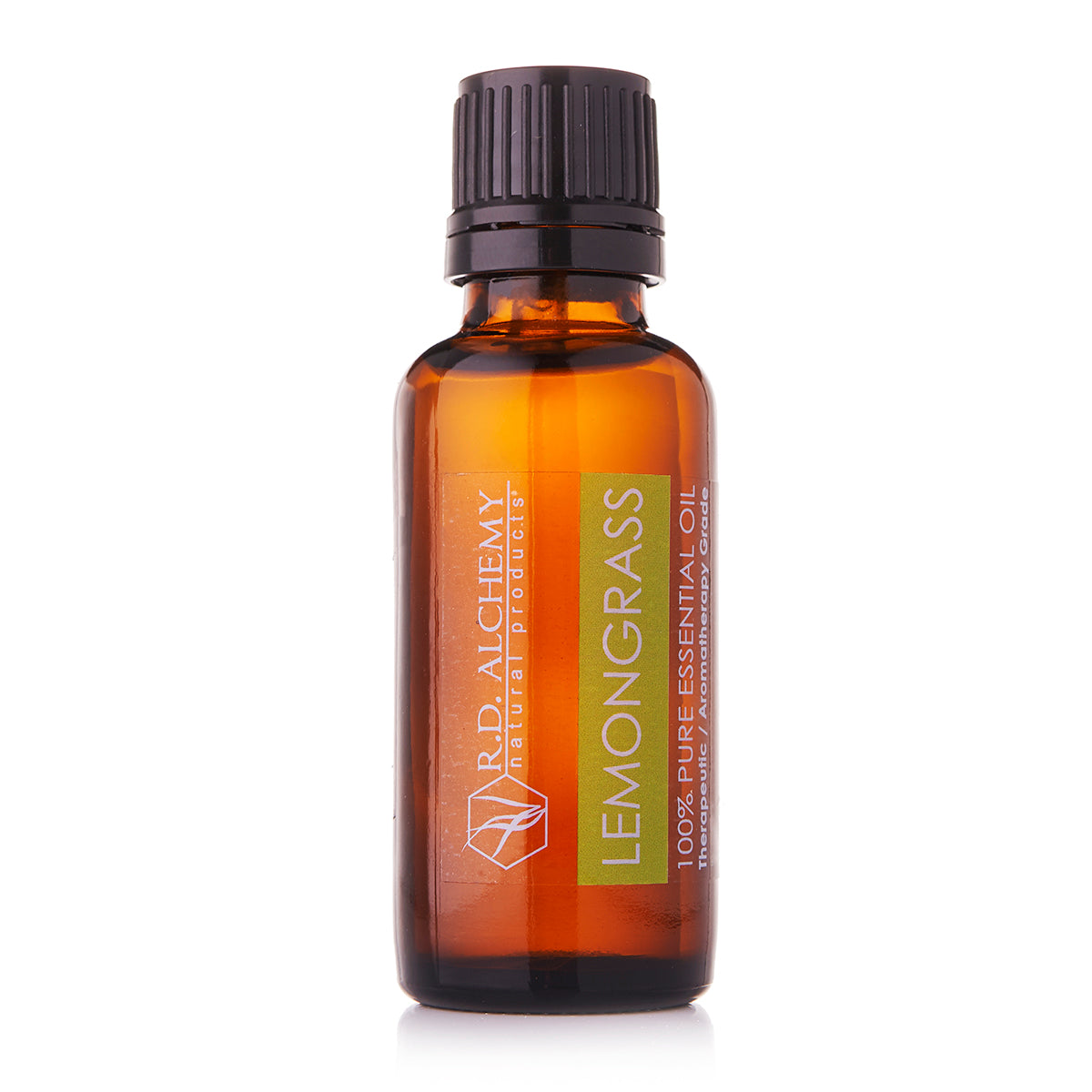 A bottle of 100% pure Lemongrass essential oil, showcasing its vibrant green color and elegant packaging, ideal for aromatherapy.