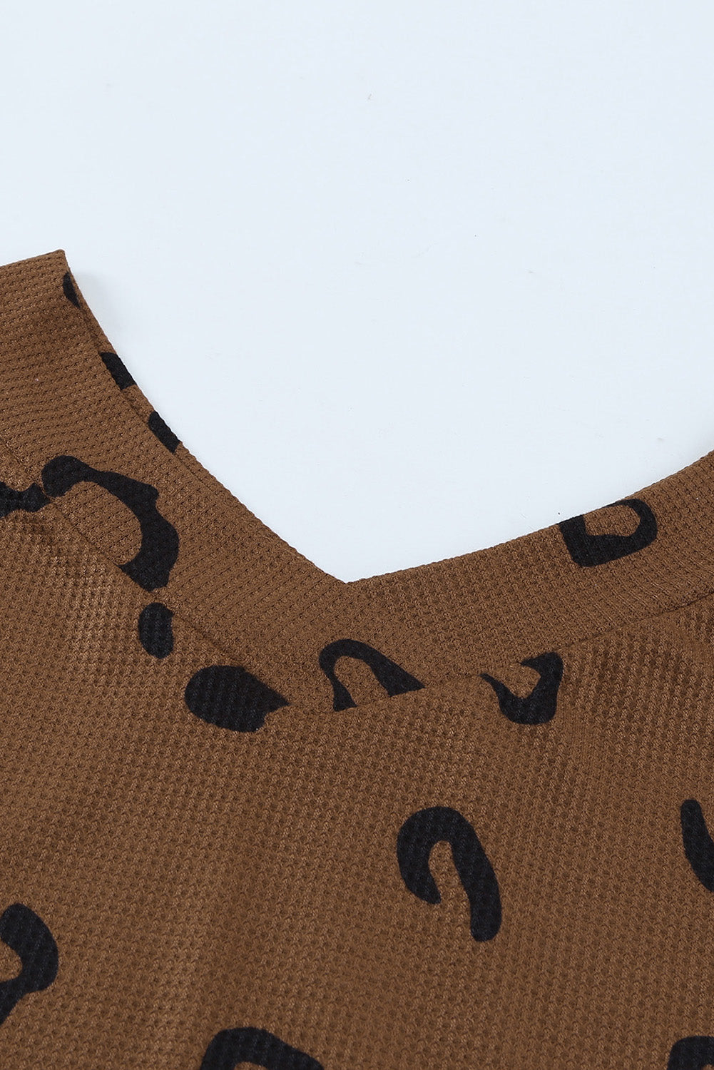 A stylish leopard print top featuring a side split design, V-neckline, and long sleeves, perfect for casual wear.