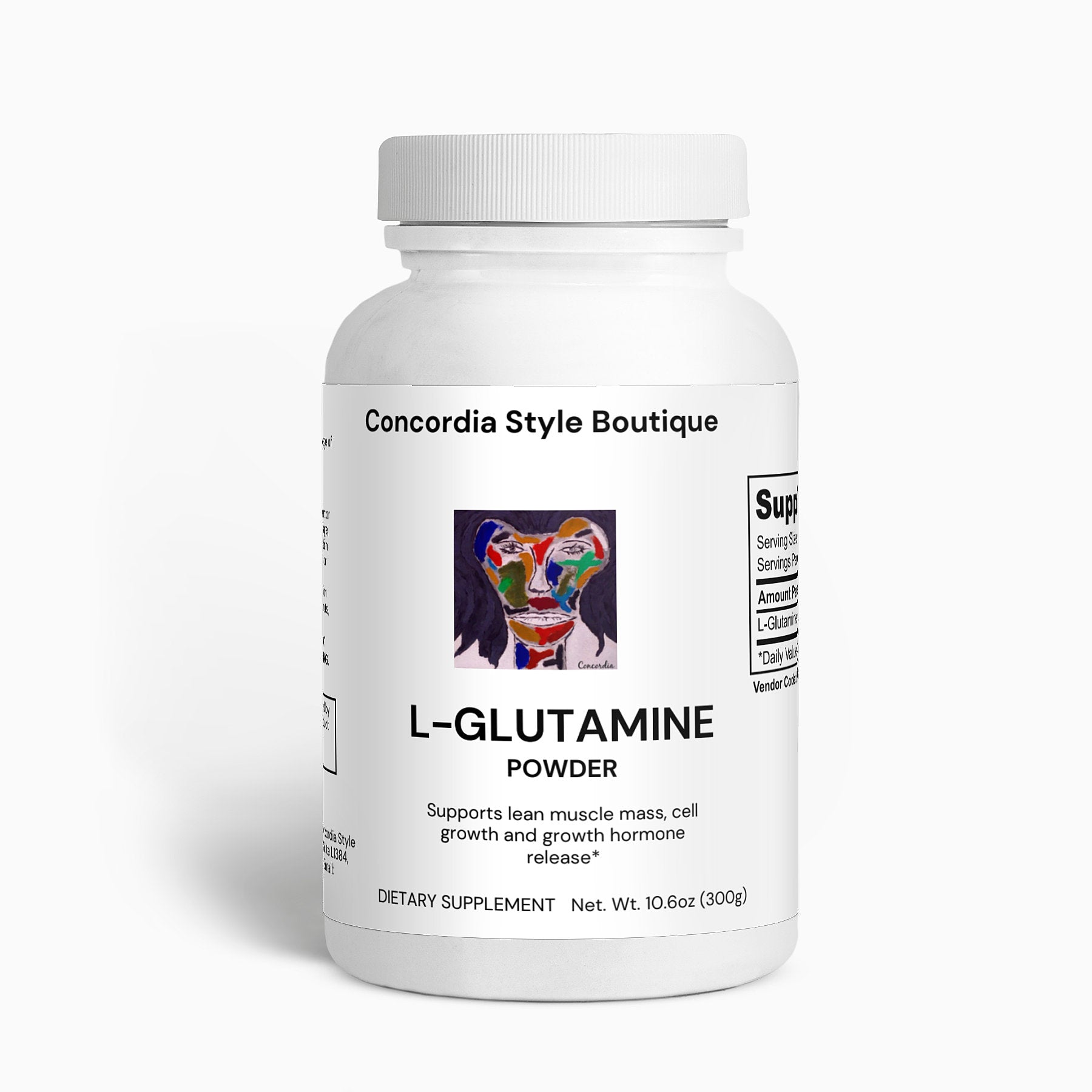 L-Glutamine Powder in a container, showcasing its unflavored, pure form, ideal for muscle support and immune health.