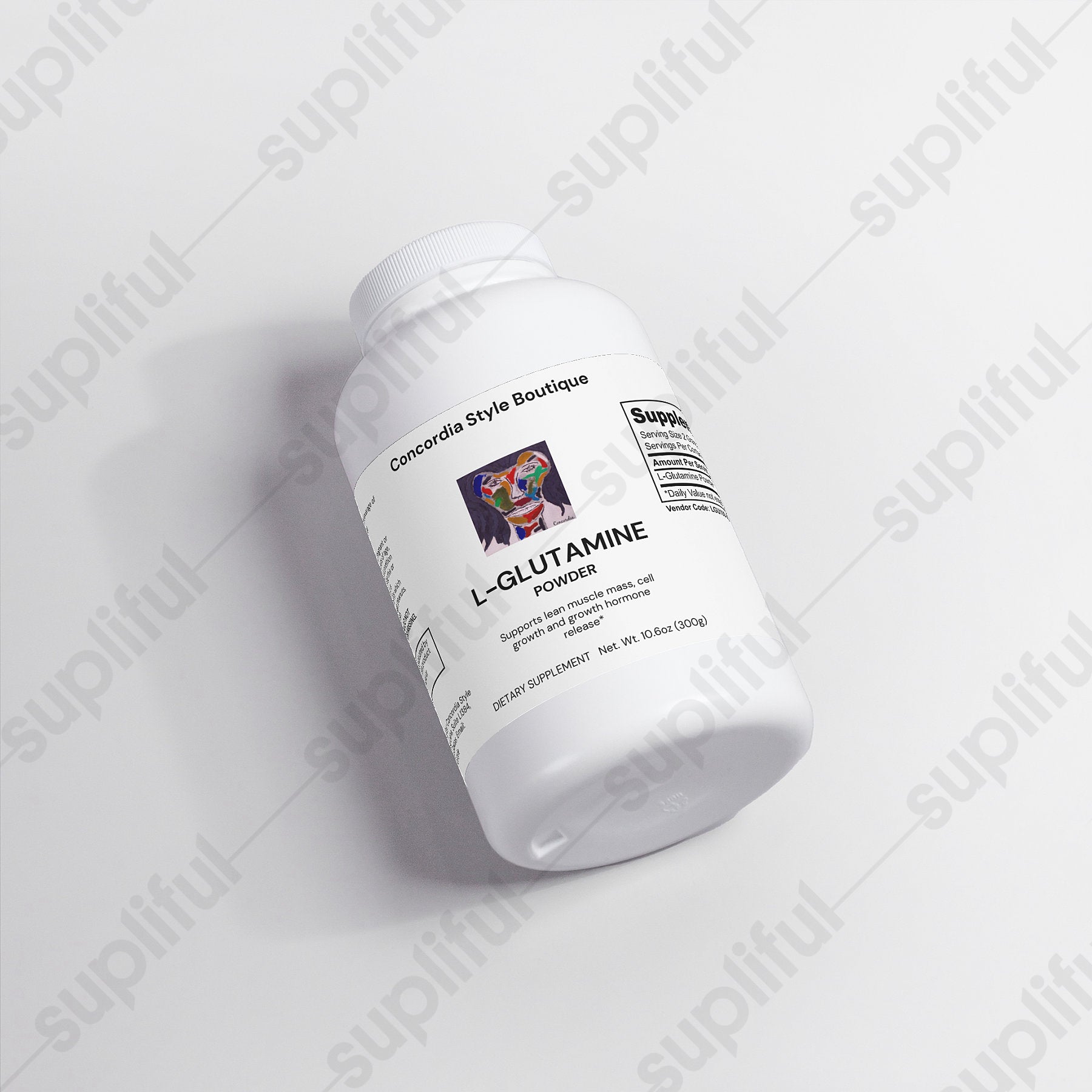 L-Glutamine Powder in a container, showcasing its unflavored, pure form, ideal for muscle support and immune health.