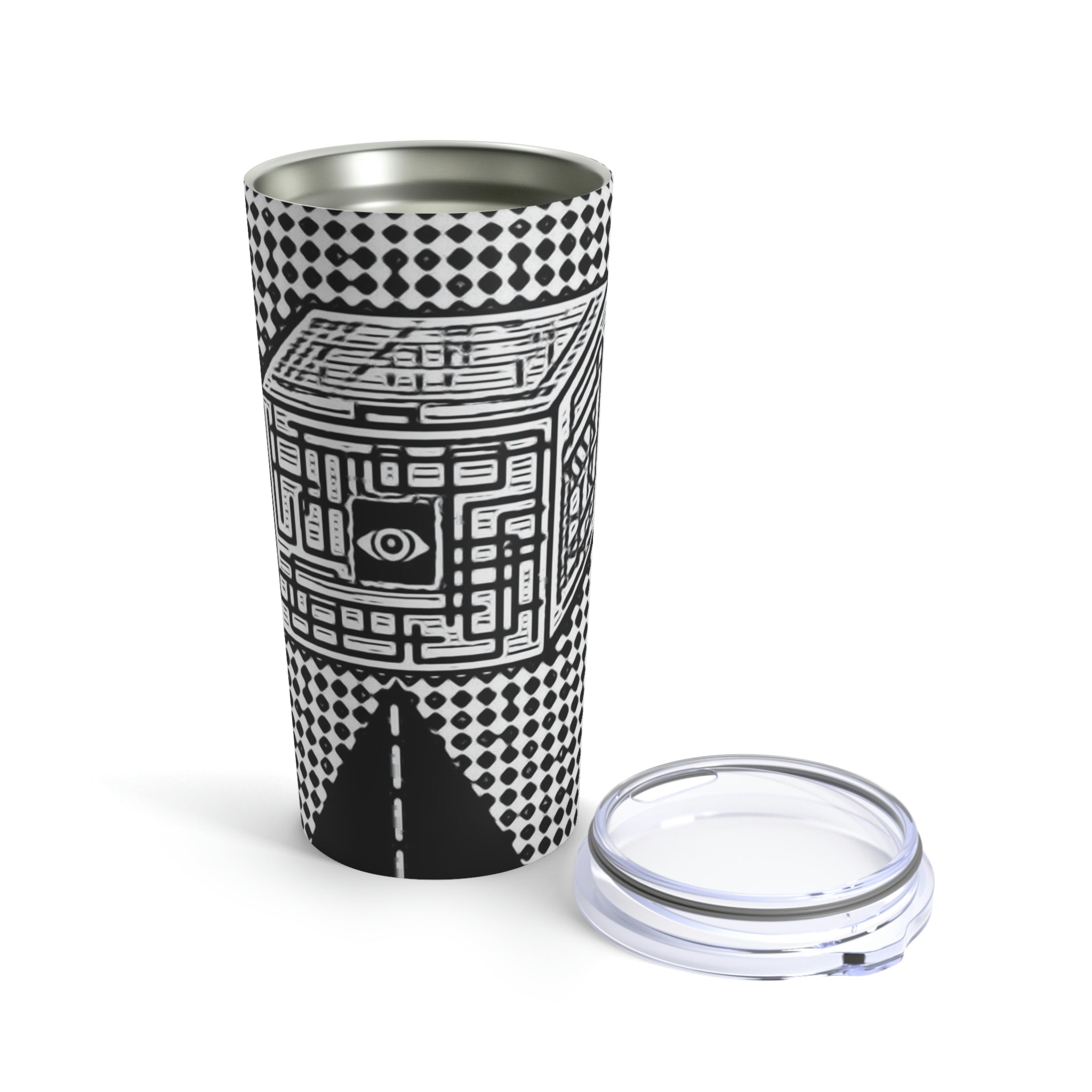 Life Is A Cube 20oz stainless steel tumbler with a glossy finish and see-thru plastic lid, perfect for travel and everyday use.