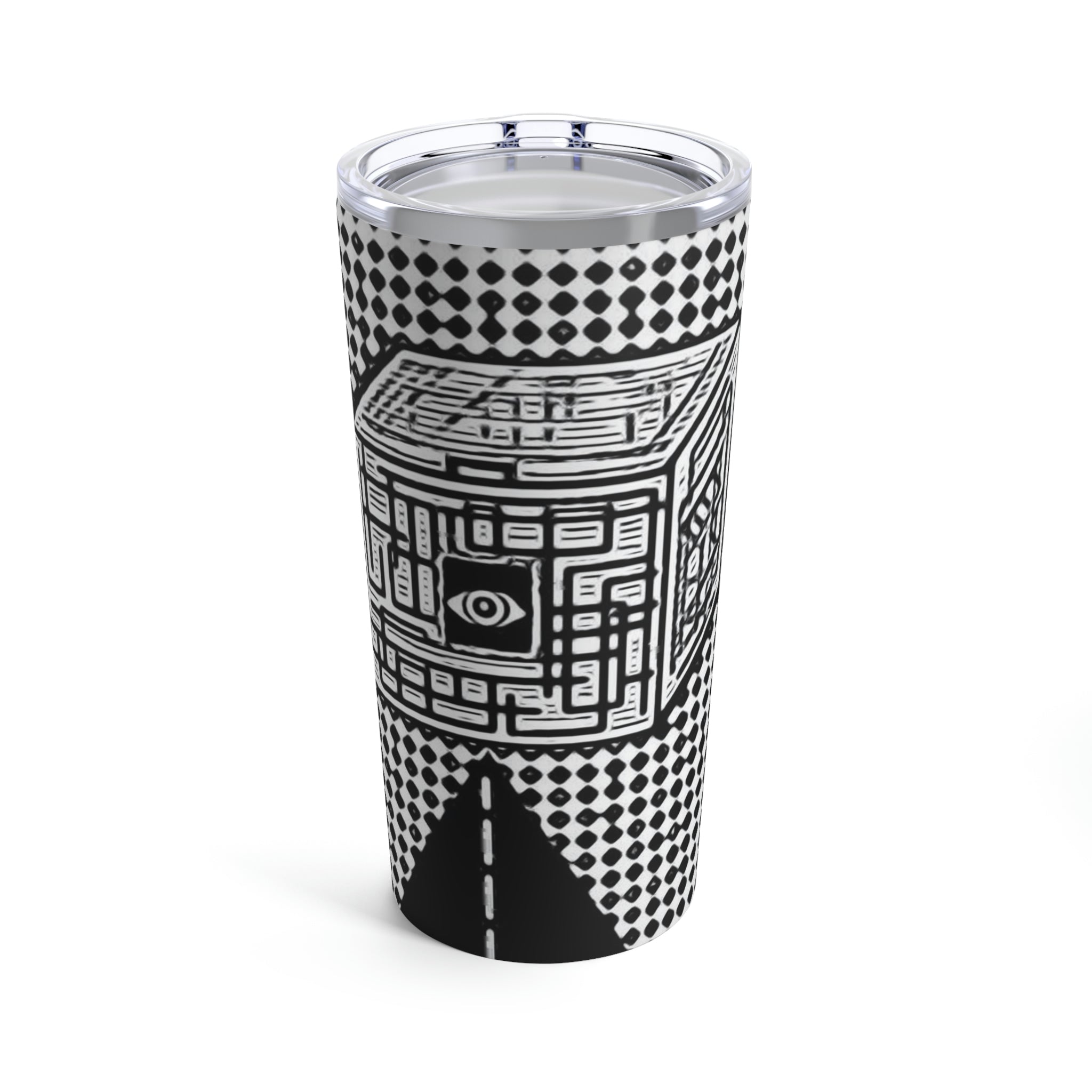 Life Is A Cube 20oz stainless steel tumbler with a glossy finish and see-thru plastic lid, perfect for travel and everyday use.