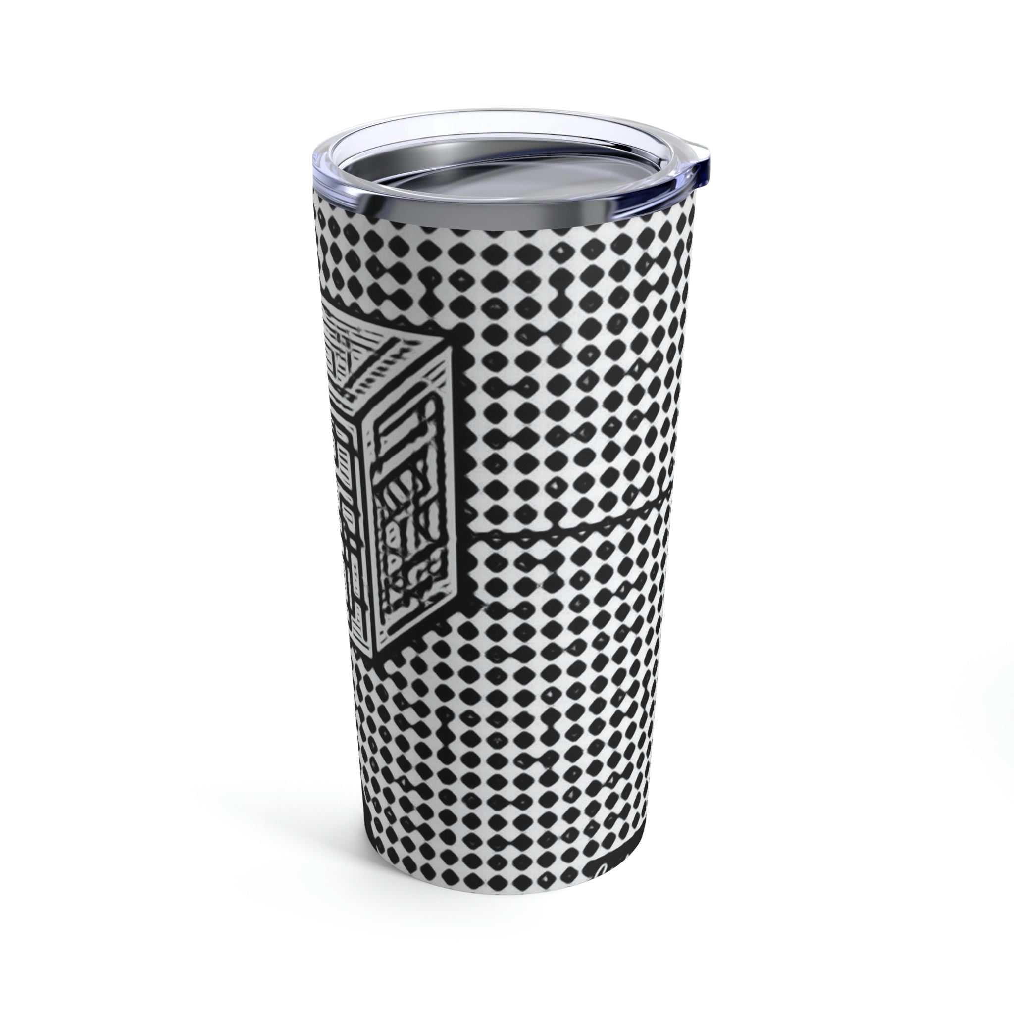 Life Is A Cube 20oz stainless steel tumbler with a glossy finish and see-thru plastic lid, perfect for travel and everyday use.