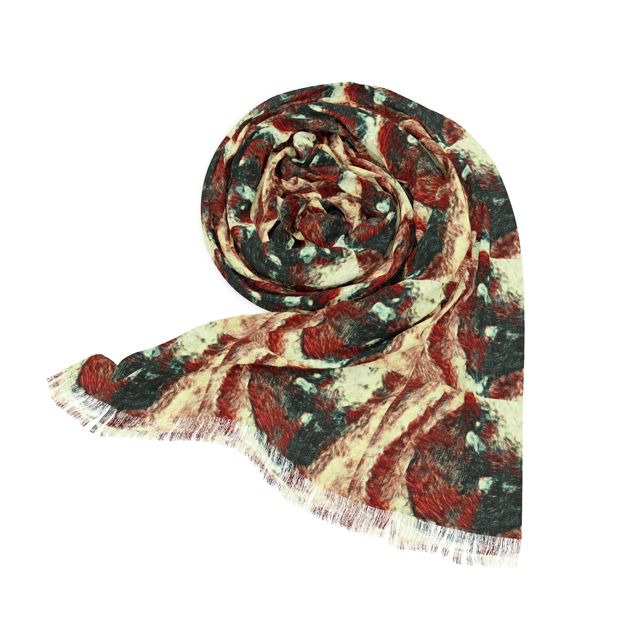 Light Scarf - The Eye, a long, lightweight scarf with intricate patterns, made from 100% polyester, measuring 27" × 73".