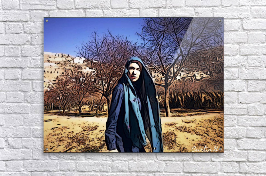 A vibrant artwork titled 'Linda in Kabul' showcasing Afghan culture with intricate details and rich colors.