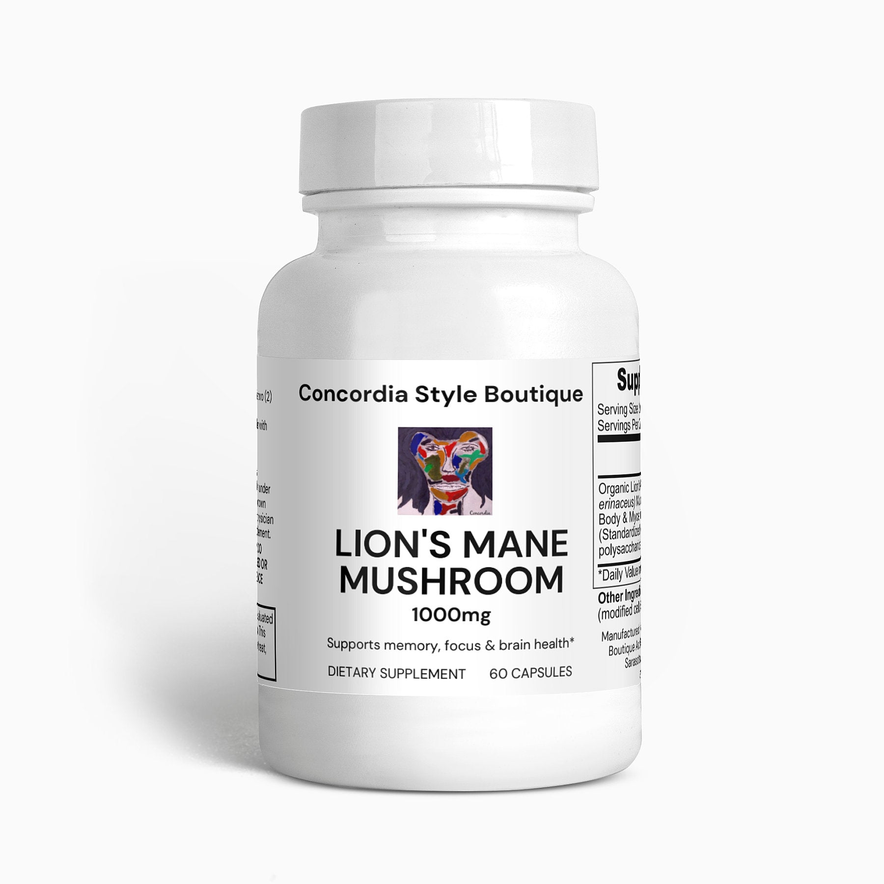 Lion's Mane Mushroom capsules in a bottle, showcasing their vegan and organic nature.