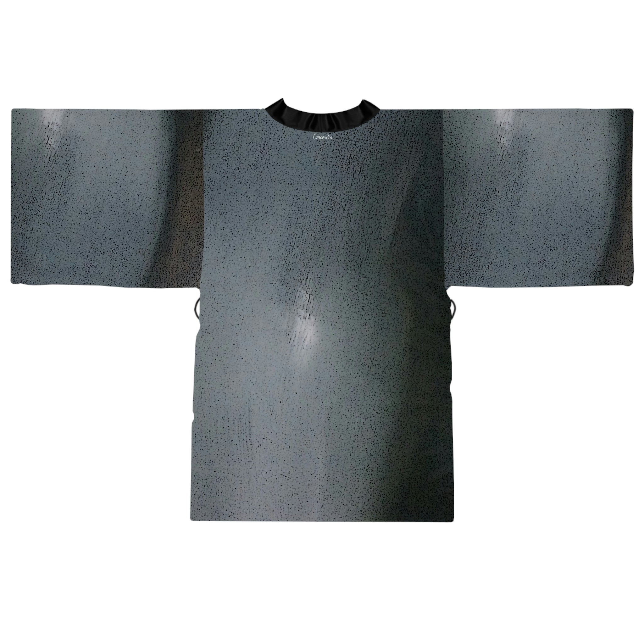 A stylish Long Sleeve Kimono Robe in black with flowing bell sleeves and a belt, showcasing its elegant design and smooth texture.