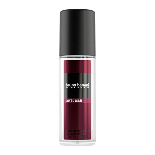 Bruno Banani Loyal Man Deodorant Spray can with a sleek design, showcasing its modern branding and easy-to-use spray nozzle.