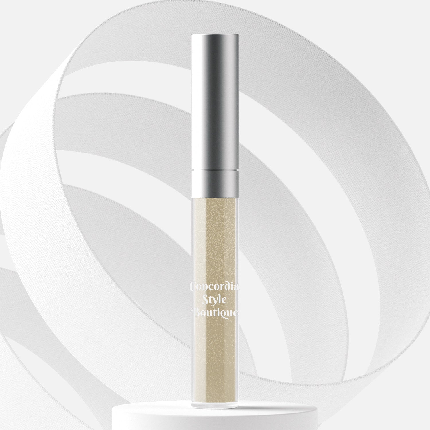 Luna Holographic lip gloss showcasing its iridescent, color-shifting pearls in a sleek tube, perfect for adding a galactic glow to lips.