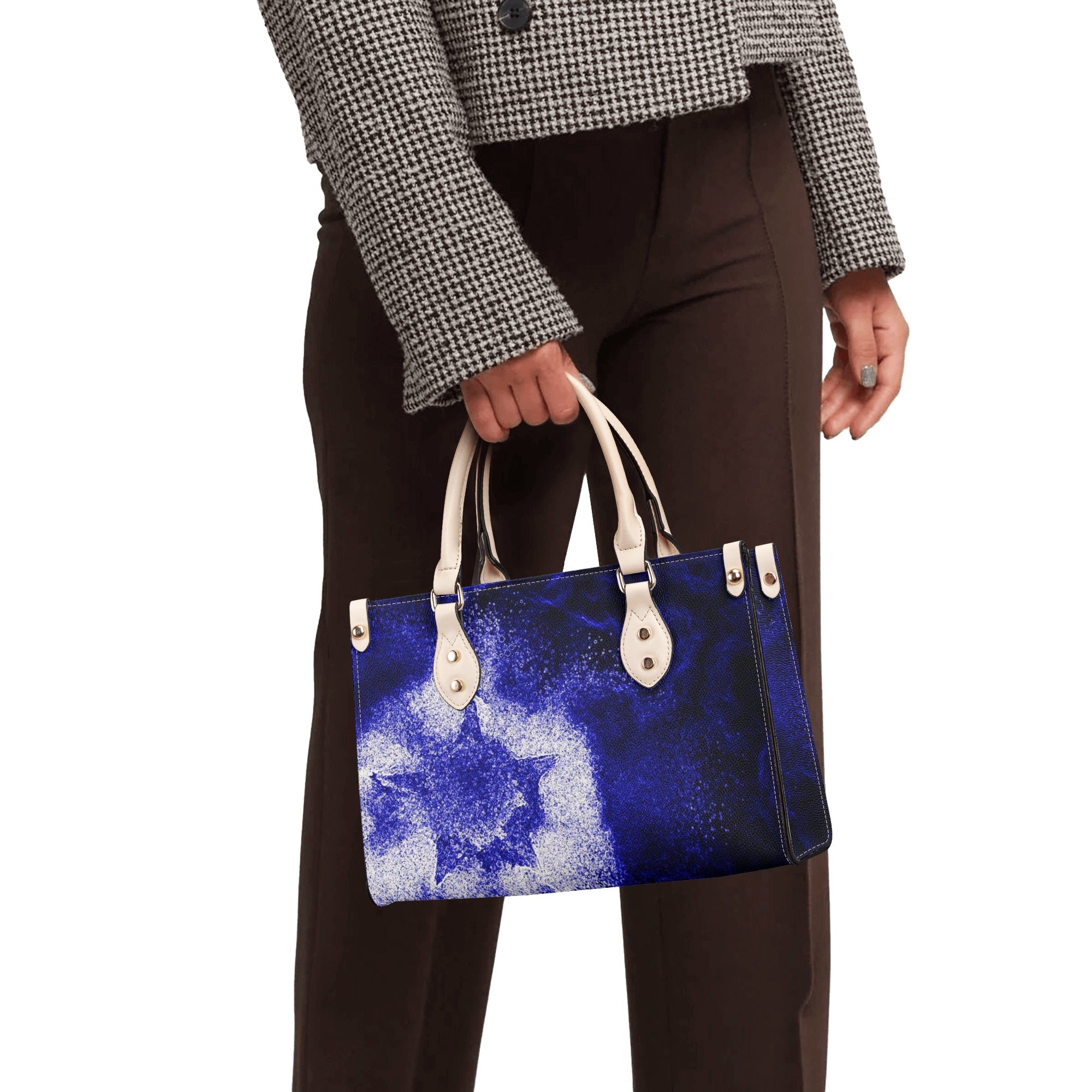 Luxury Women PU Tote Bag in white and black with smooth zipper and stylish design, perfect for everyday use.