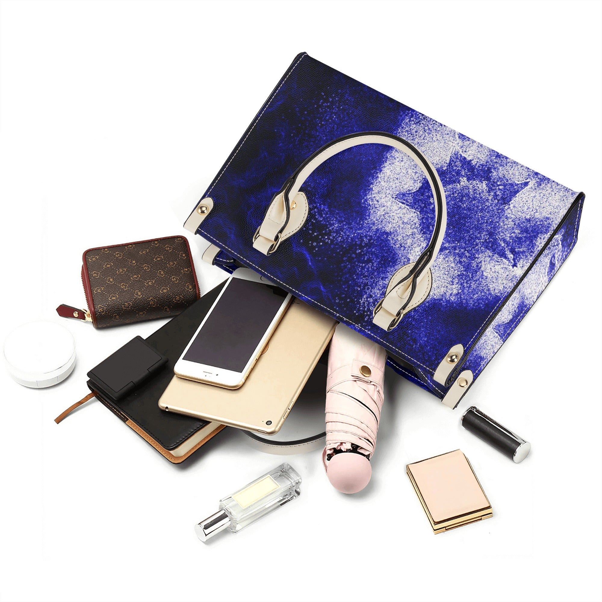 Luxury Women PU Tote Bag in white and black with smooth zipper and stylish design, perfect for everyday use.