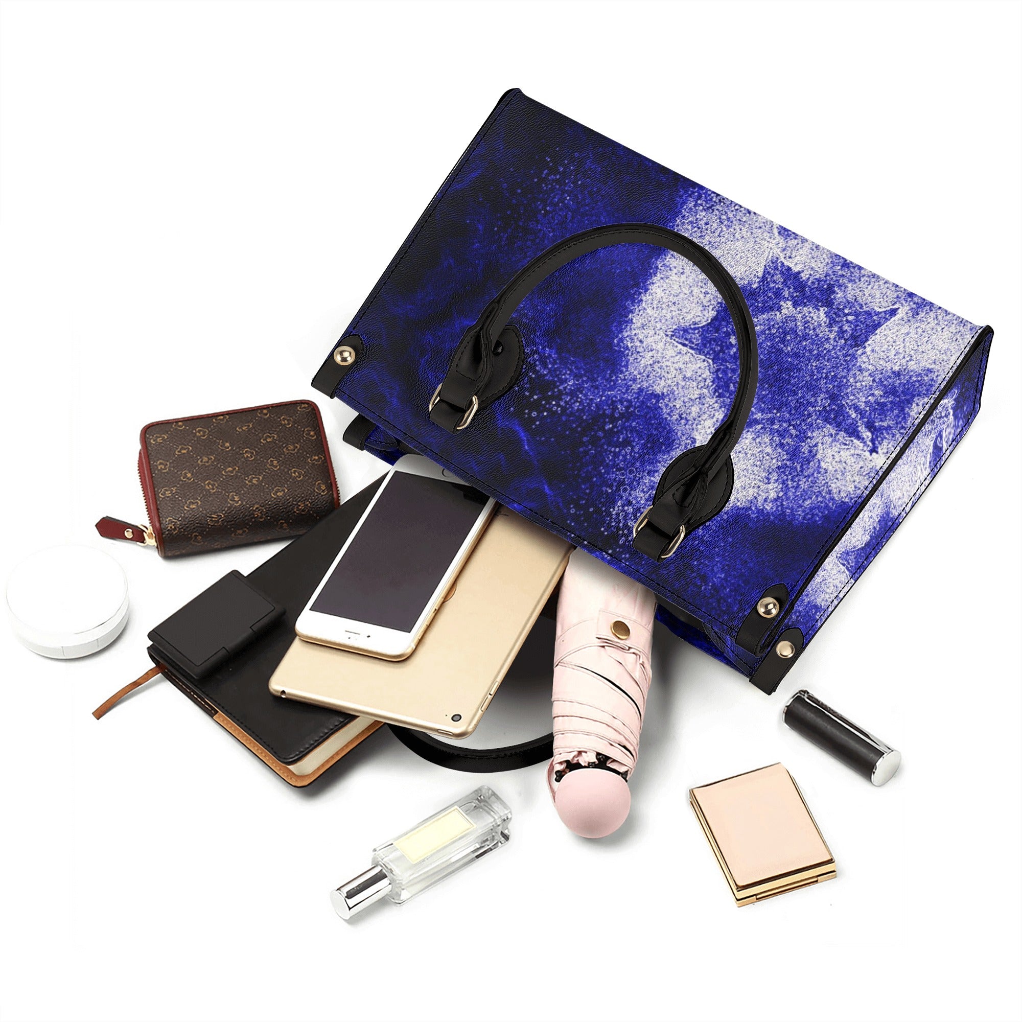 Luxury Women PU Tote Bag in white and black with smooth zipper and stylish design, perfect for everyday use.