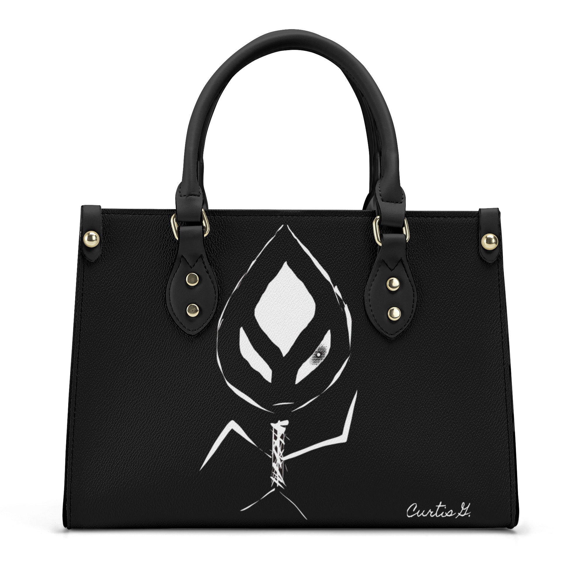 Luxury Women PU Tote Bag in white and black with smooth zipper and stylish design, featuring two top handles and side pockets.