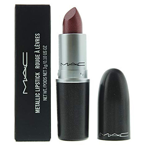 MAC Metallic Lipstick in Forbidden Romance, showcasing a vibrant metallic finish in a sleek tube.