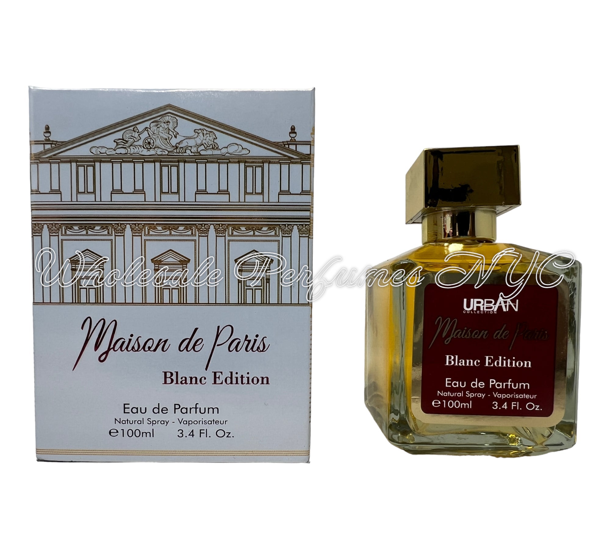 Maison de Paris Blanc Edition Eau de Parfum Spray for Men and Women, 3.4oz bottle with elegant design.