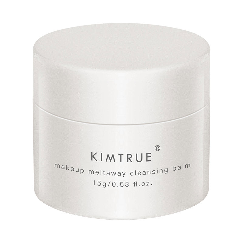 Makeup Meltaway Cleansing Balm in a sealed plastic container, showcasing its rich texture and natural ingredients like bilberry and moringa seed extracts.