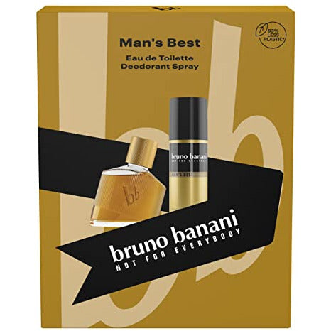 Bruno Banani Man's Best Gift Set featuring a 30ml EDT bottle and a 50ml deodorant spray in elegant packaging.