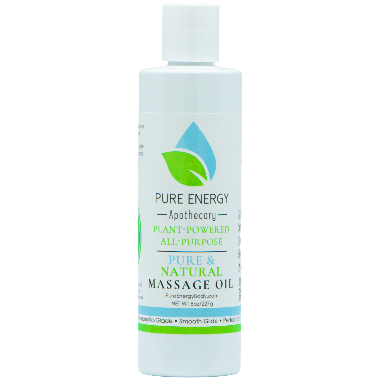 Bottle of Pure & Natural Unscented Massage Oil with a sleek design, showcasing its all-natural ingredients and therapeutic properties.