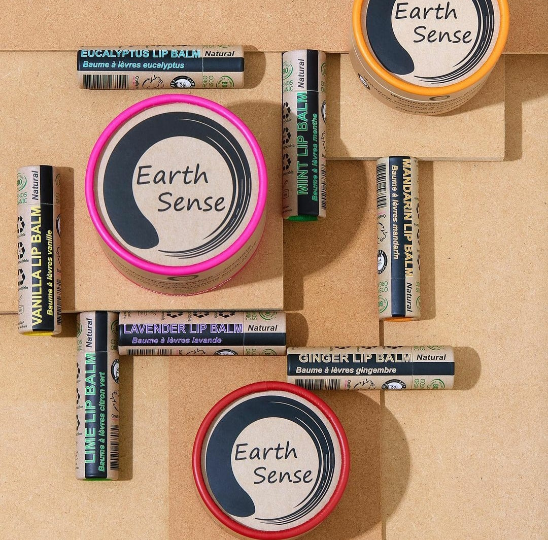 A collection of 30 x 15ml Organic Eucalyptus Lip Balms in eco-friendly packaging, showcasing their natural ingredients and refreshing scent.