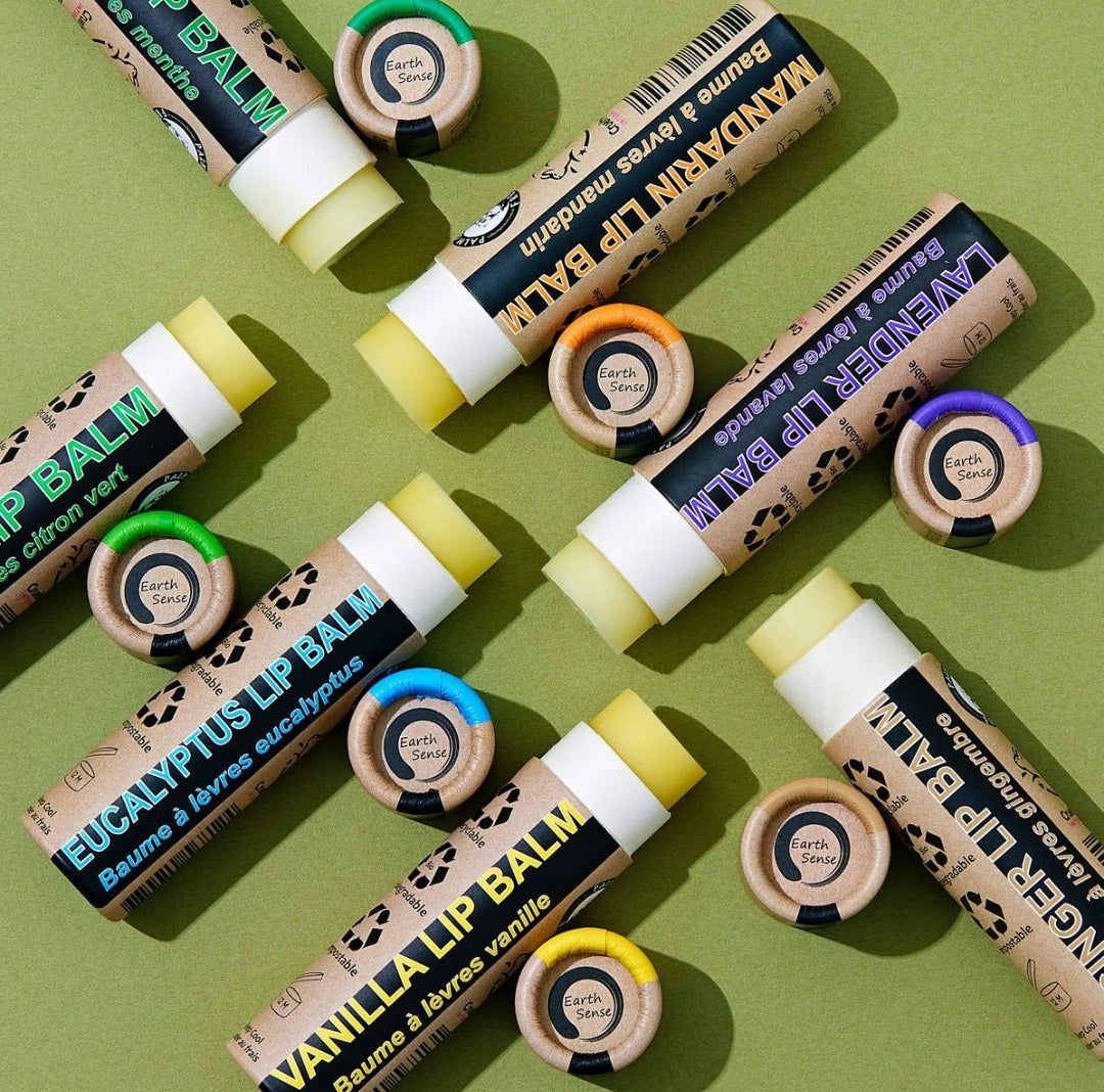 A collection of 30 tubes of 15ml Organic Ginger Lip Balm, showcasing their natural ingredients and eco-friendly packaging.