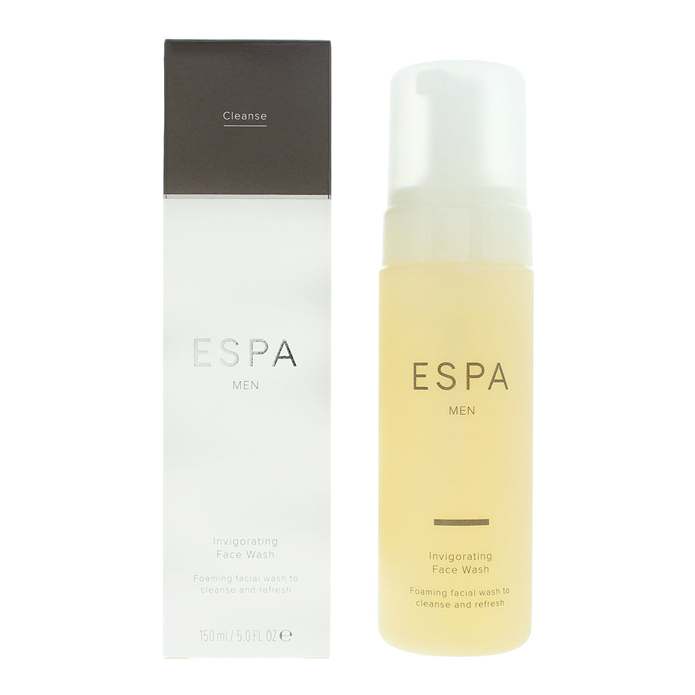 Espa Men Invigorating Face Wash bottle with a sleek design, showcasing its refreshing formula for men's skincare.