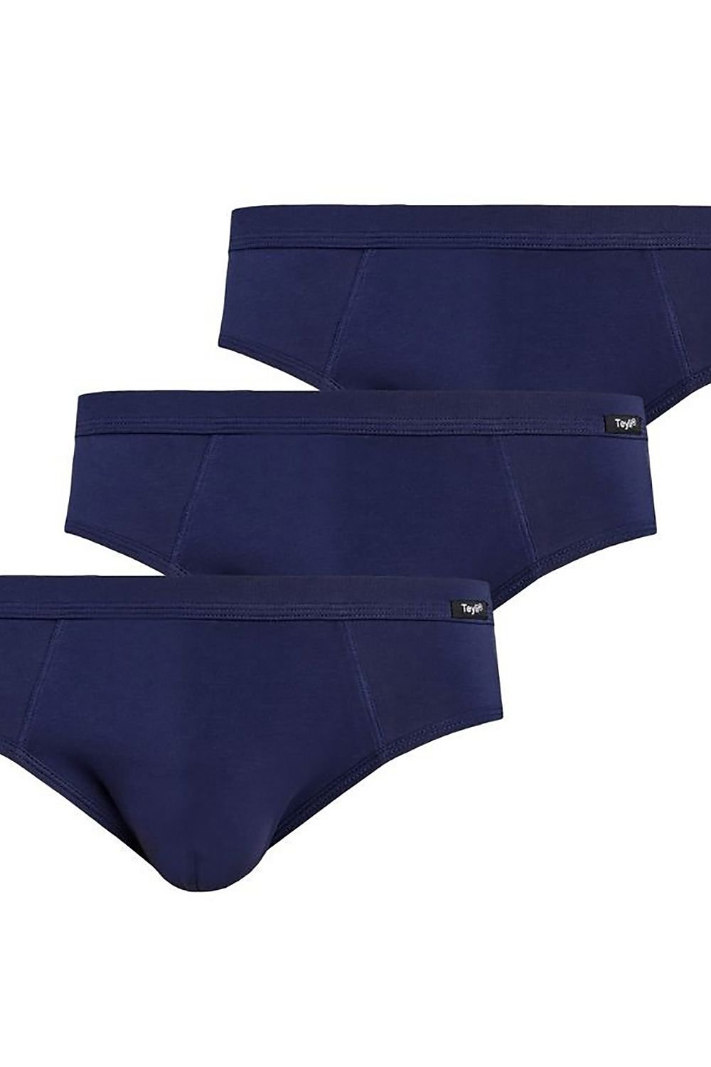 A pack of Teyli men's briefs in five colors: black, white, navy blue, gray, and red, showcasing their soft cotton and Lycra blend.