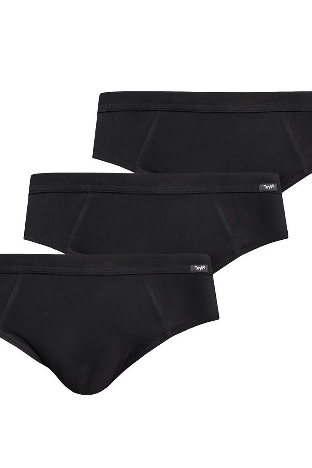 A pack of Teyli men's briefs in five colors: black, white, navy blue, gray, and red, showcasing their soft cotton and Lycra blend.