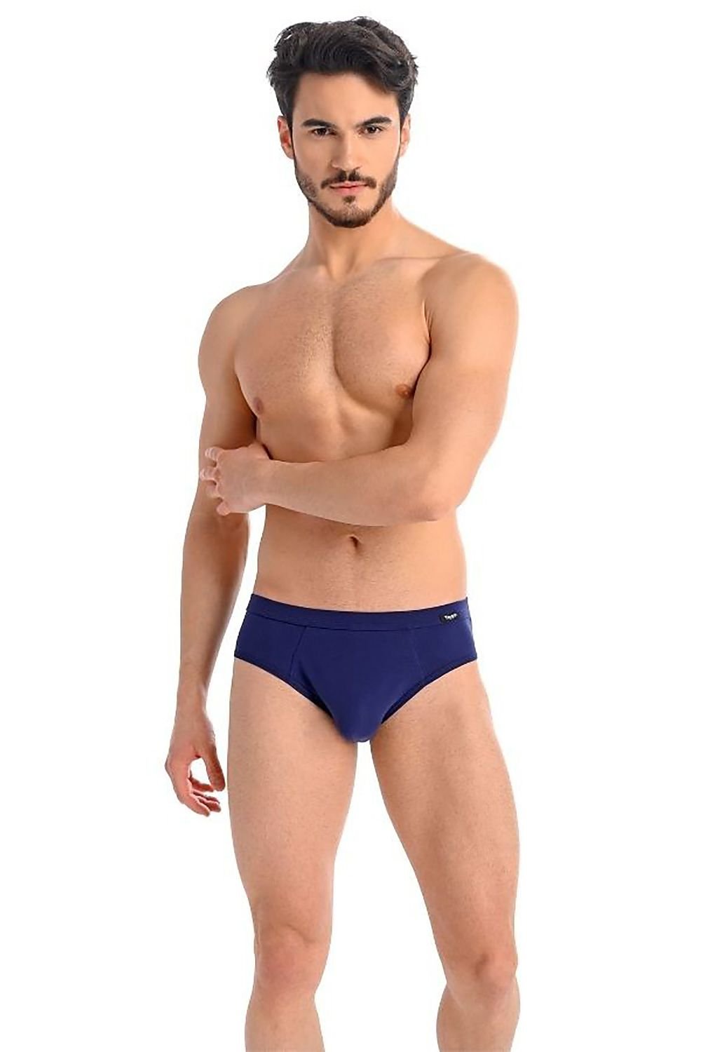 A pack of Teyli men's briefs in five colors: black, white, navy blue, gray, and red, showcasing their soft cotton and Lycra blend.