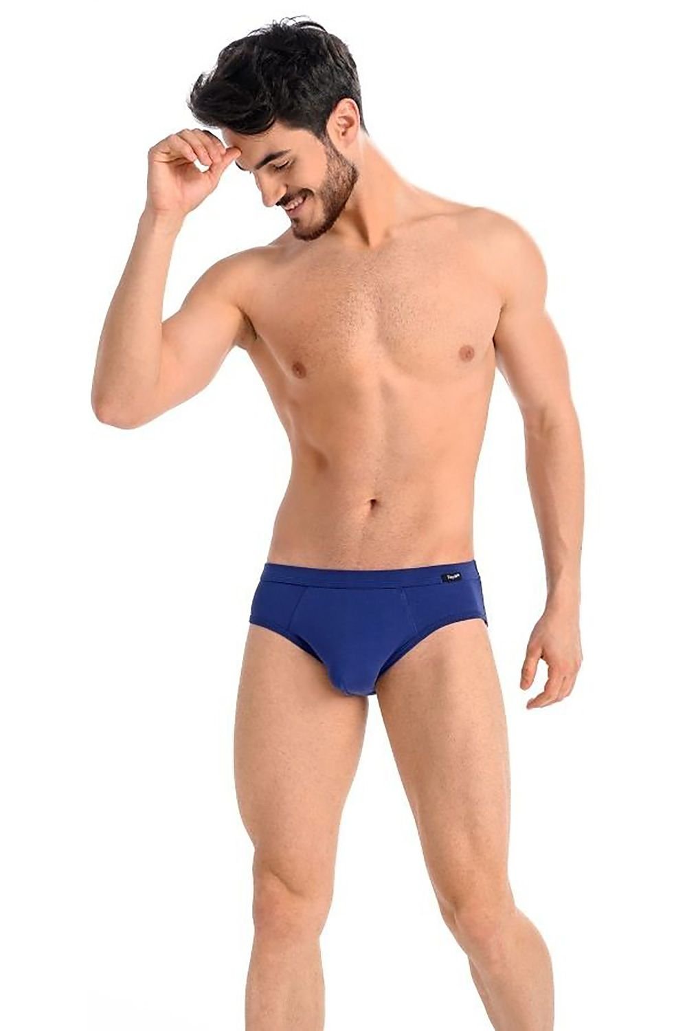 A pack of Teyli men's briefs in five colors: black, white, navy blue, gray, and red, showcasing their soft cotton and Lycra blend.