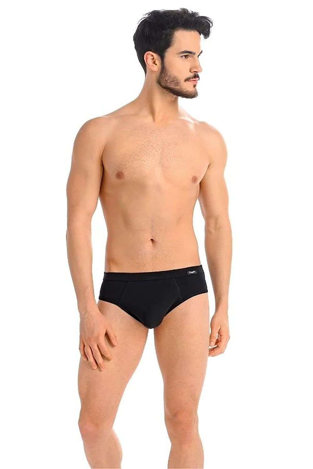 A pack of Teyli men's briefs in five colors: black, white, navy blue, gray, and red, showcasing their soft cotton and Lycra blend.
