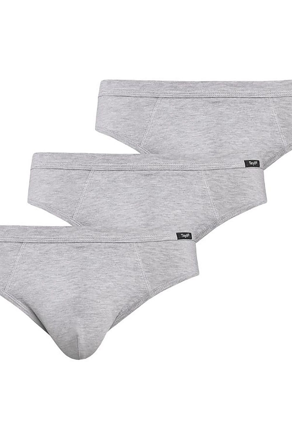 A pack of Teyli men's briefs in five colors: black, white, navy blue, gray, and red, showcasing their soft cotton and Lycra blend.