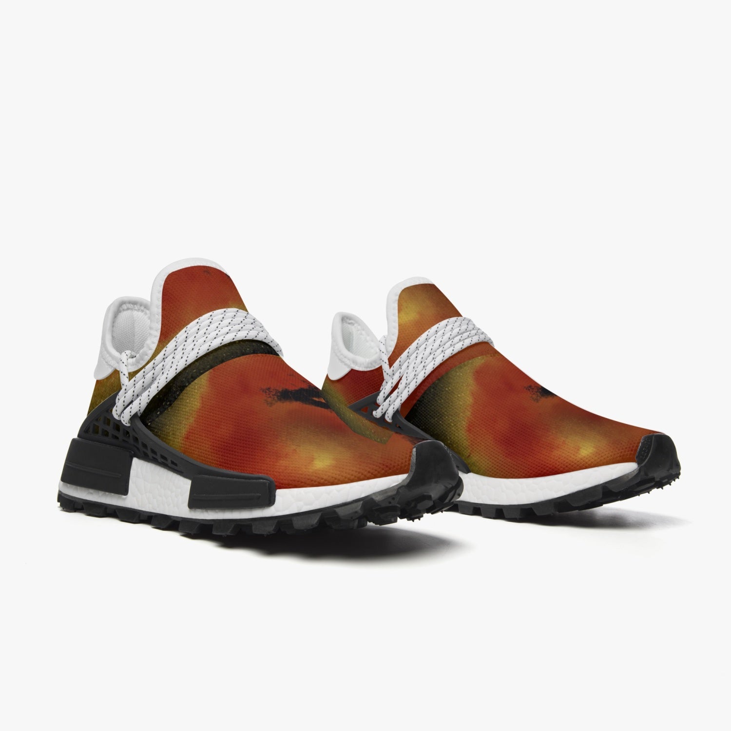 A pair of unisex Mesh Sports Sneakers - The Sun featuring breathable mesh fabric and a stylish black sole.