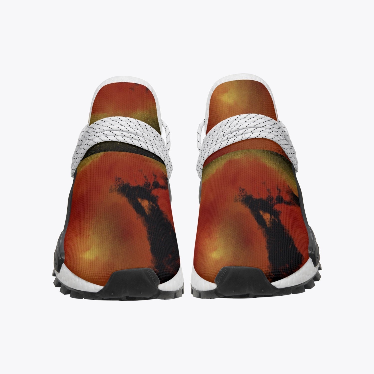 A pair of unisex Mesh Sports Sneakers - The Sun featuring breathable mesh fabric and a stylish black sole.