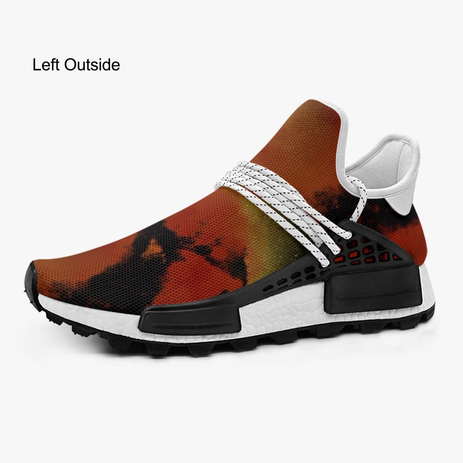 A pair of unisex Mesh Sports Sneakers - The Sun featuring breathable mesh fabric and a stylish black sole.