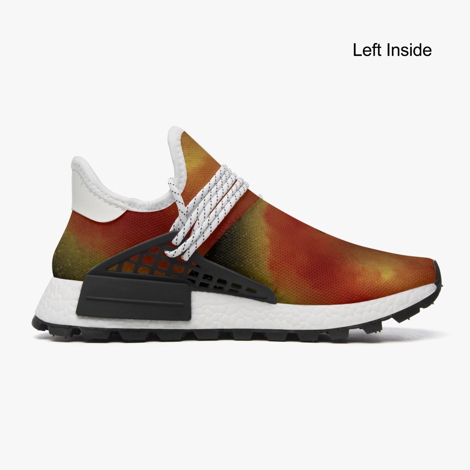 A pair of unisex Mesh Sports Sneakers - The Sun featuring breathable mesh fabric and a stylish black sole.