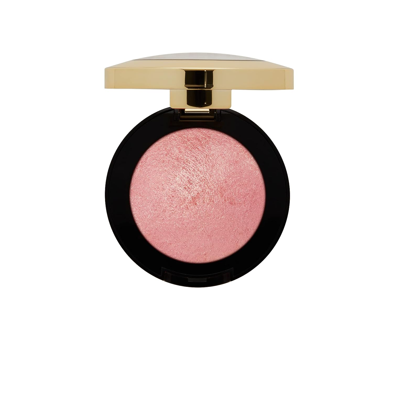Milani Baked Blush in Dolce Pink, showcasing its vibrant color and shimmery finish in a compact.