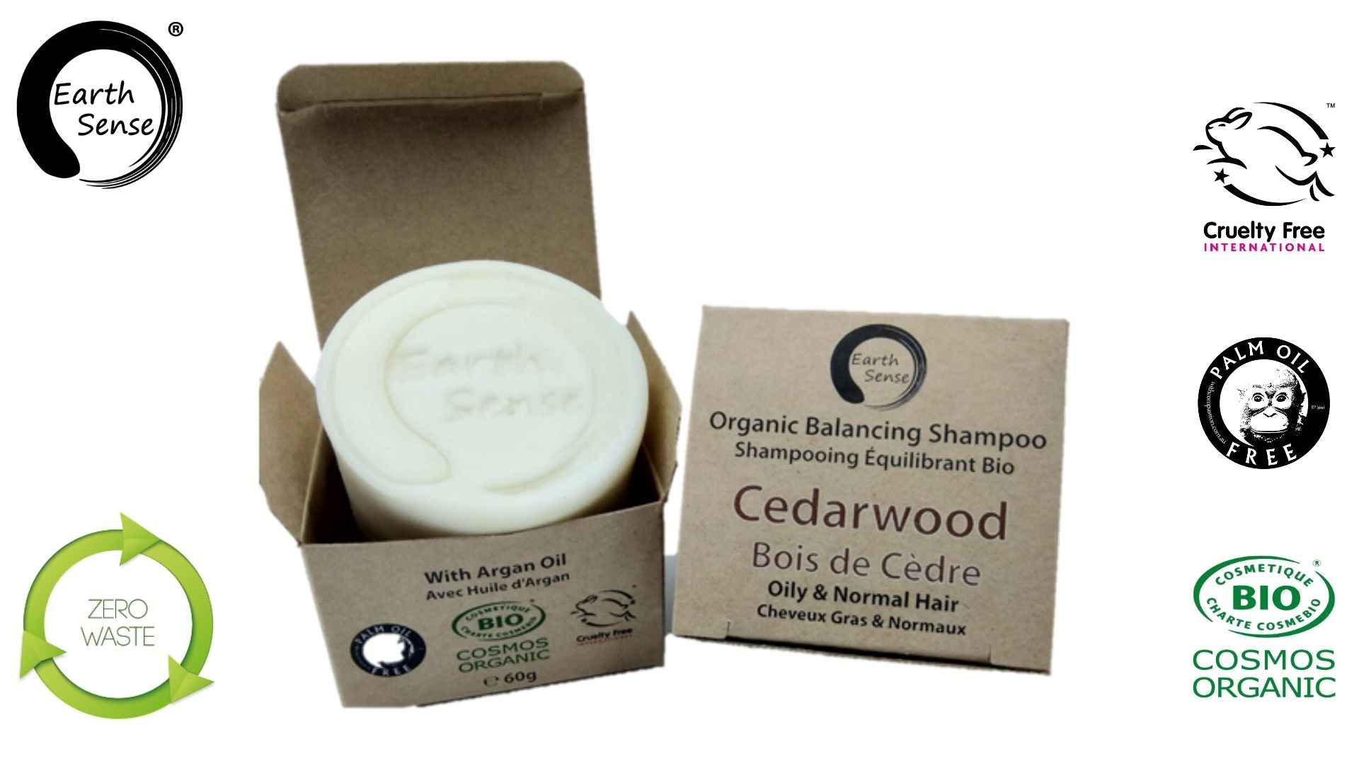 MINI BUNDLE of 4 x 60g Organic Certified Solid Shampoo bars in Cedarwood scent, showcasing eco-friendly packaging and natural ingredients.