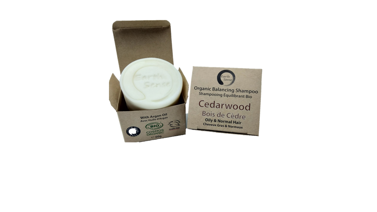 MINI BUNDLE of 4 x 60g Organic Certified Solid Shampoo bars in Cedarwood scent, showcasing eco-friendly packaging and natural ingredients.