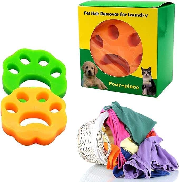 A pack of four Modern Pet Hair Removers designed for laundry, showcasing their reusable and eco-friendly features.