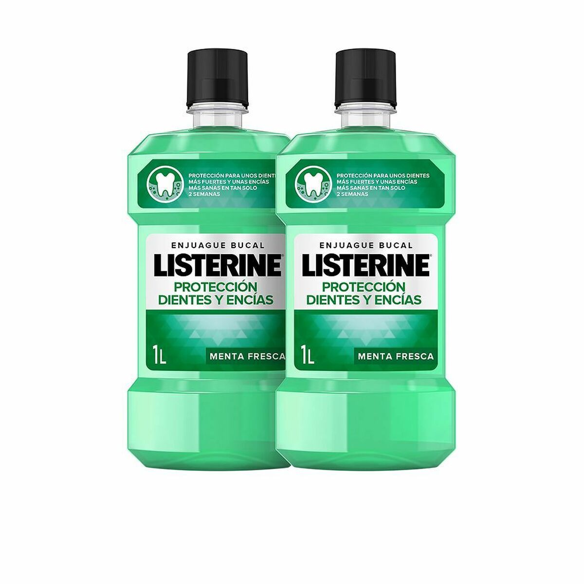 Two bottles of Listerine mouthwash.