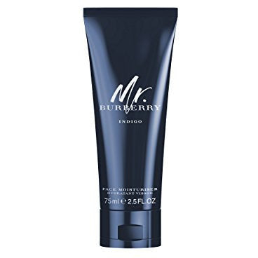 Burberry Mr. Indigo Face Moisturiser in a sleek container, showcasing its elegant design and luxurious branding.