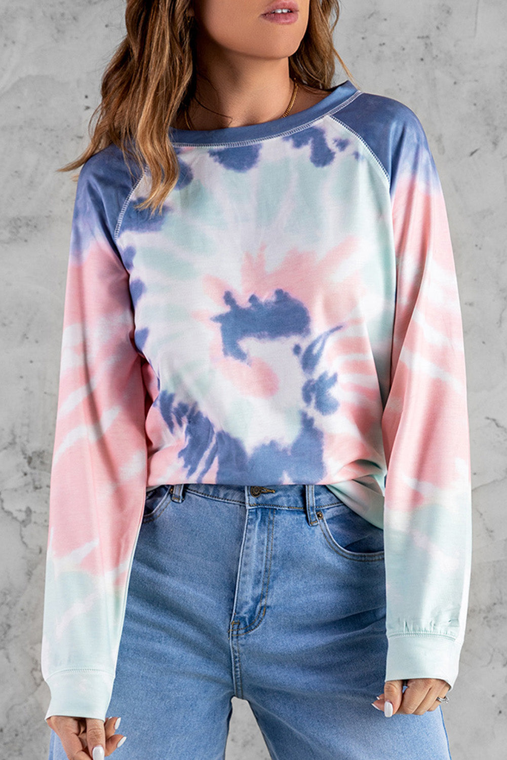 Multicolor ombre tie dye loose leisure sweatshirt showcasing vibrant colors and an oversized fit, perfect for casual wear.
