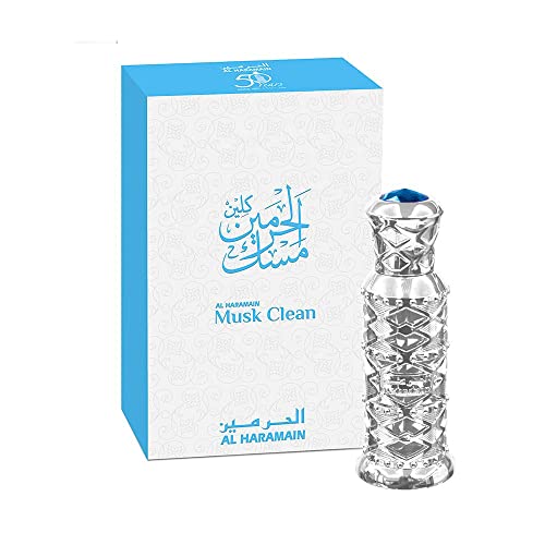 Al Haramain Musk Clean Perfume Oil in an elegant bottle, showcasing its luxurious design and inviting fragrance.