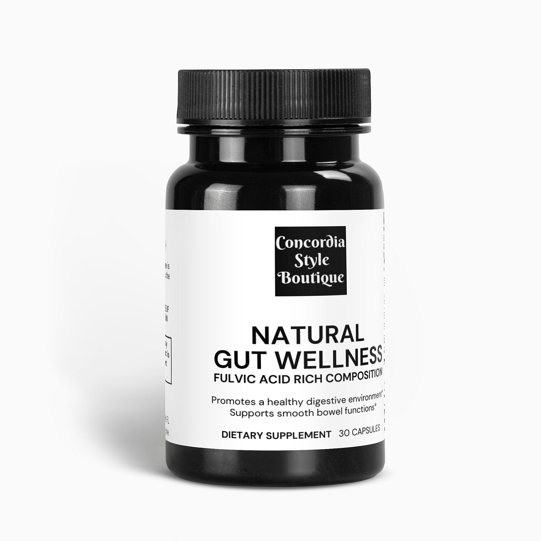 Natural Gut Wellness Capsules featuring Birch Chaga and Pine Bark extract in a plant-based cellulose capsule, promoting digestive health.